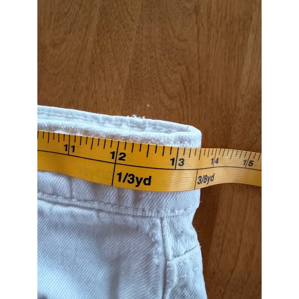 Zara White High Waisted Distressed Denim Shorts Button Fly Size‎ 4